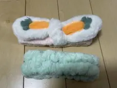 ヘアバンドセット ミントグリーン・ニンジン刺繍　ウサ耳にんじん　ターバン