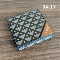 BALLY　BOX型コインケース　幾何学模様　レザー　ブラック　グリーン