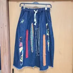 デニム パッチワーク スカート ミディ丈