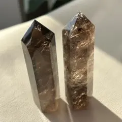 2本セット スモーキークォーツ ポイント 天然石 原石 六角柱