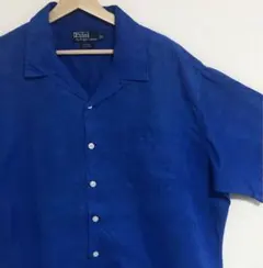 激レアロイヤルブルー 90s ポロ ラルフローレン オープンカラー 開襟 シャツ
