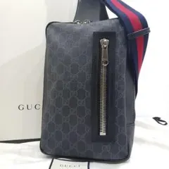 【極美品】グッチ ボディバッグ レザー×PVC GG柄 シェリーライン 黒