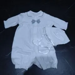 ホワイト リボン付き ツーウェイ・ドレスオール 50-60cm