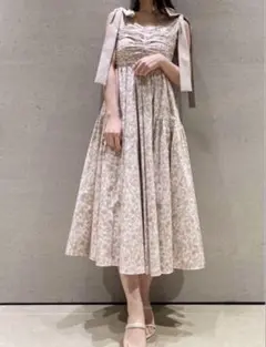 SNIDEL ショルダーリボンフラワーワンピース BEG 0