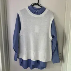 ホワイトニットベスト ノースリーブ&シャツのセット