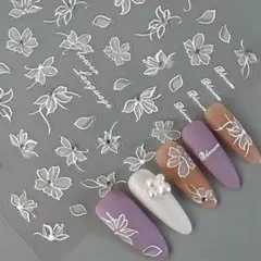 フラワー　花　ネイル 　シール ホワイト ストーン 付き アート デコ パーツ