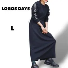 ロゴスデイズ ワンピース 黒 L ドローコード ゆるダボ しまむら LOGOS