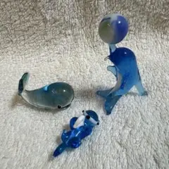 海の生き物 イルカ クジラ ラッコ ガラス細工 アンティーク 動物 昭和レトロ