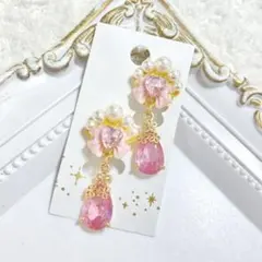 ハンドメイドイヤリング【No.12】痛くない 蝶バネ パール ガラス かわいい