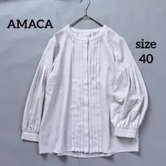 アマカ　タックブラウス　ジョーゼット　比翼仕立て前開き　オフホワイト　L