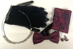 ウェディング　小物5点セット　ティアラ　グローブ　蝶ネクタイ　カフス　ハンカチ