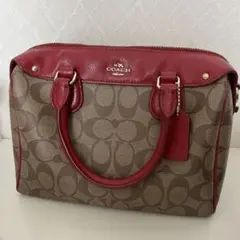 COACH ロゴ入りハンドバッグ ブラウン/レッド