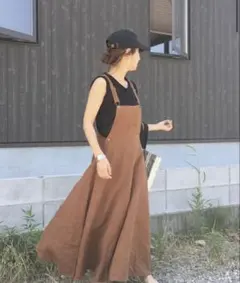 Spick&Spanブラウン サロペットスタイル ロングスカート