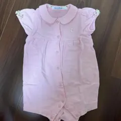 美品ファミリア 70cm女の子 半袖ロンパース 襟付き 夏 カバーオール ピンク
