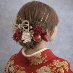 レッドゴールド♡金箔付♡髪飾り ヘッドドレス 前撮り 成人式 卒業式 七五三