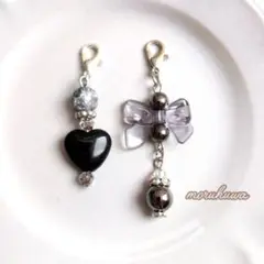 チャーム ハンドメイド ブラック ハート リボン