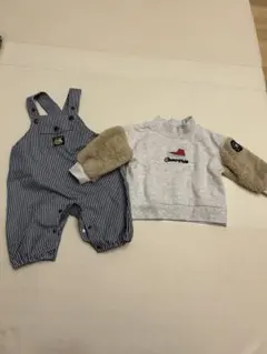 フリーストレーナーとストライプオーバーオールセット 70-80cm