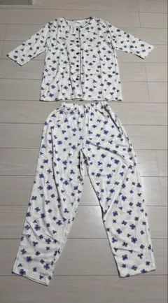 パジャマ　薄手　花柄　紫　七分袖　Garconne サイズM ギャルソンヌ