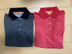 【2枚セット】PUMA長袖ポロシャツ 黒&ピンク DRYCELL ゴルフウェア