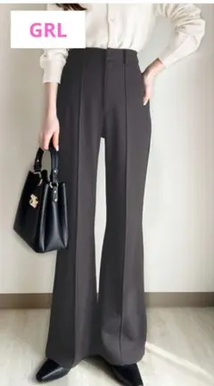 センターピンタックフレアパンツ　グリーン　Мのサムネイル