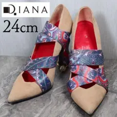 DIANA ダイアナ 24 パンプス スエード ベルト タイ リボン ハイヒール