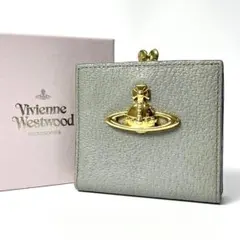 極美品 ヴィヴィアンウエストウッド 二つ折り財布 オーブ レザー がま口 グレー