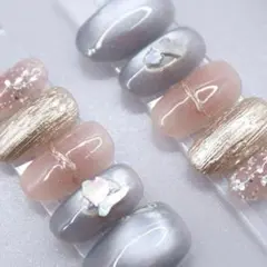 884 ネイルチップSサイズ 韓国 ニュアンス シェル ゴールド マグネット　青