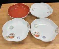 深川製磁 紅寿 寿赤絵 梅型 銘々皿 4枚　柄違い　　中皿　深皿　有田焼のサムネイル