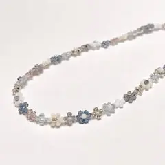 ハンドメイド フラワービーズ チョーカー 短め