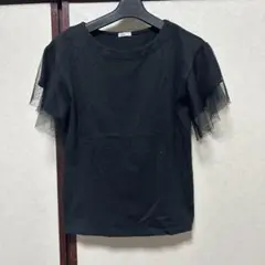 フリル付き黒半袖シャツ 半袖シャツ Tシャツ 黒