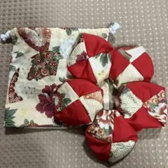 お手玉5個と収納用巾着袋　⑪ ハンドメイド
