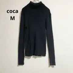 coca 極上ストレッチ 軽量タートルネック リブニット M ブラック 黒