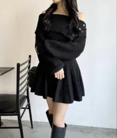 ナイスクラップ オフショルプリーツニットワンピース