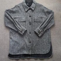 ZARA オーバーサイズ ツイード シャツジャケット グレー XS-S
