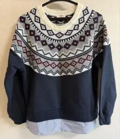 BEAMS HEART 幾何学模様 長袖ニットセーター