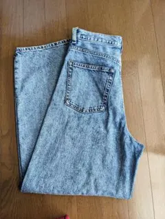 GUライトブルー ハイウエスト ワイドレッグデニム