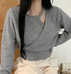 DHOLIC　グレー ラップスタイル セーター　フリーサイズ