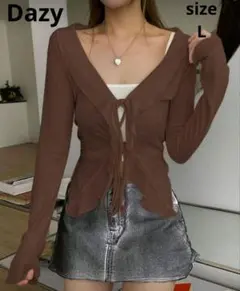 Dazy/デイジーフリル長袖リブカーディガンクロップド丈アシメフィットシルエット