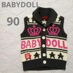 ニットベスト BABY DOLL ベビーベスト 80 黒 ピンク 白 星 王冠