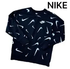 美品【NIKE ナイキ】総柄 スウェット 長袖 トレーナー 黒 ブラック