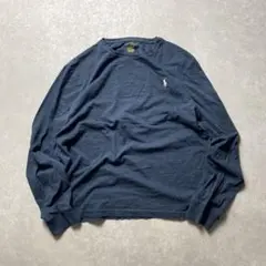 POLORALPHLAURENロングスリーブTシャツ霜降ダークグレー刺繍ロゴ古着