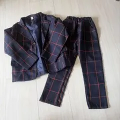 ネイビー・オレンジ チェック スーツセット