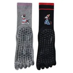 犬柄が可愛い♡黒灰 2足set 5本指 ヨガ・ピラティス 滑り止め トレーニング