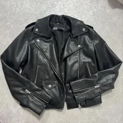 ZARA シングルレザージャケット XL 本革 牛皮 ZARA ザラ 水牛革 シボ革リアルレザー ライダースジャケット XL