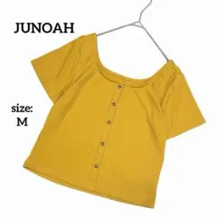 ジュノア 半袖 リブカットソー ショート丈 Uネック カジュアル ボタン 春夏のサムネイル