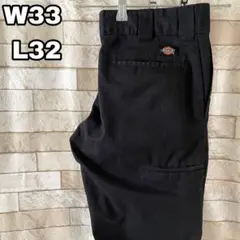 ディッキーズ ワークパンツ スリム 刺繍 ブラック 33×32
