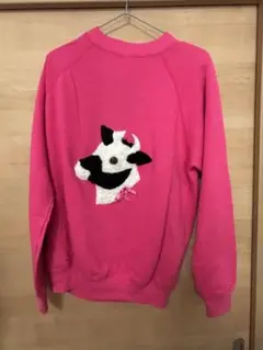 牛の顔刺繍ピンクトレーナー