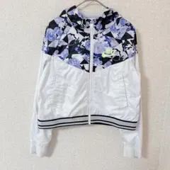 NIKE ウインドブレーカー L 白 ボタニカル柄 切り替え ナイロンジャケット
