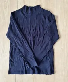 長袖Tシャツ モックネック 無地 トップス カットソー ネイビー　140サイズ