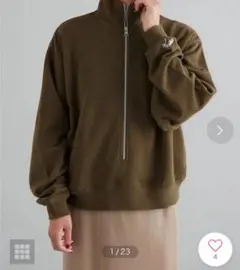 earty オーガニックコットン　ハーフZIPスウェット　オリーブ　F